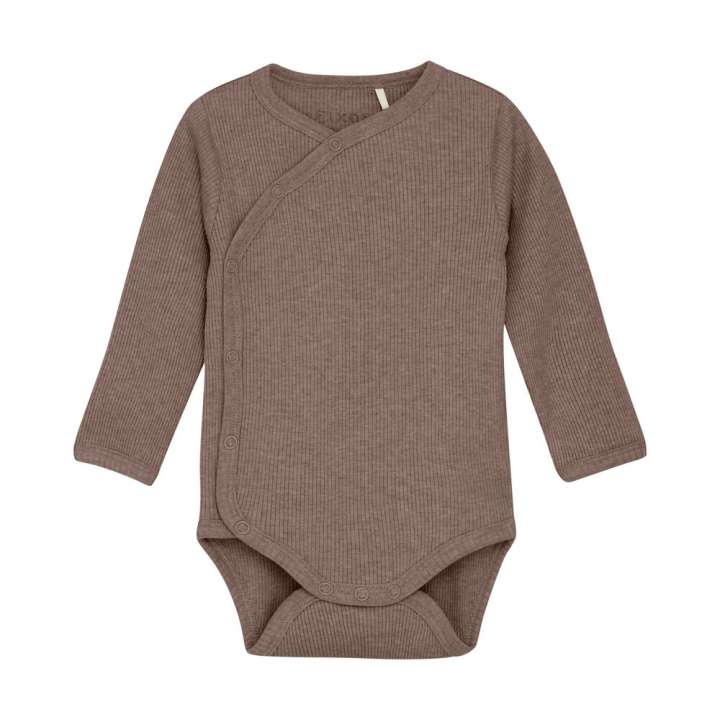 Priser på Slå-om Body langærmet Mélange Rib - Deep Taupe - 56