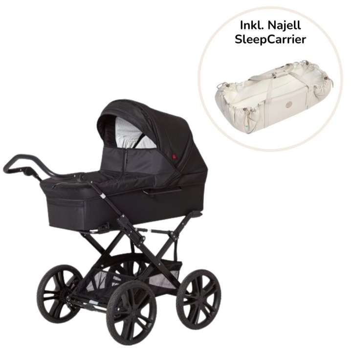 Priser på North barnevogn - black inkl. Najell Sleepcarrier X - oat beige