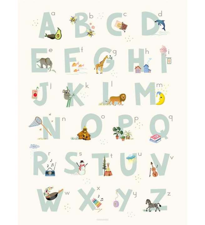 Priser på Vissevasse Plakat - 50x70 - Alphabet Blue English